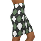 Womens Pencil Skirt - Green and White Argyle Stretch Mini