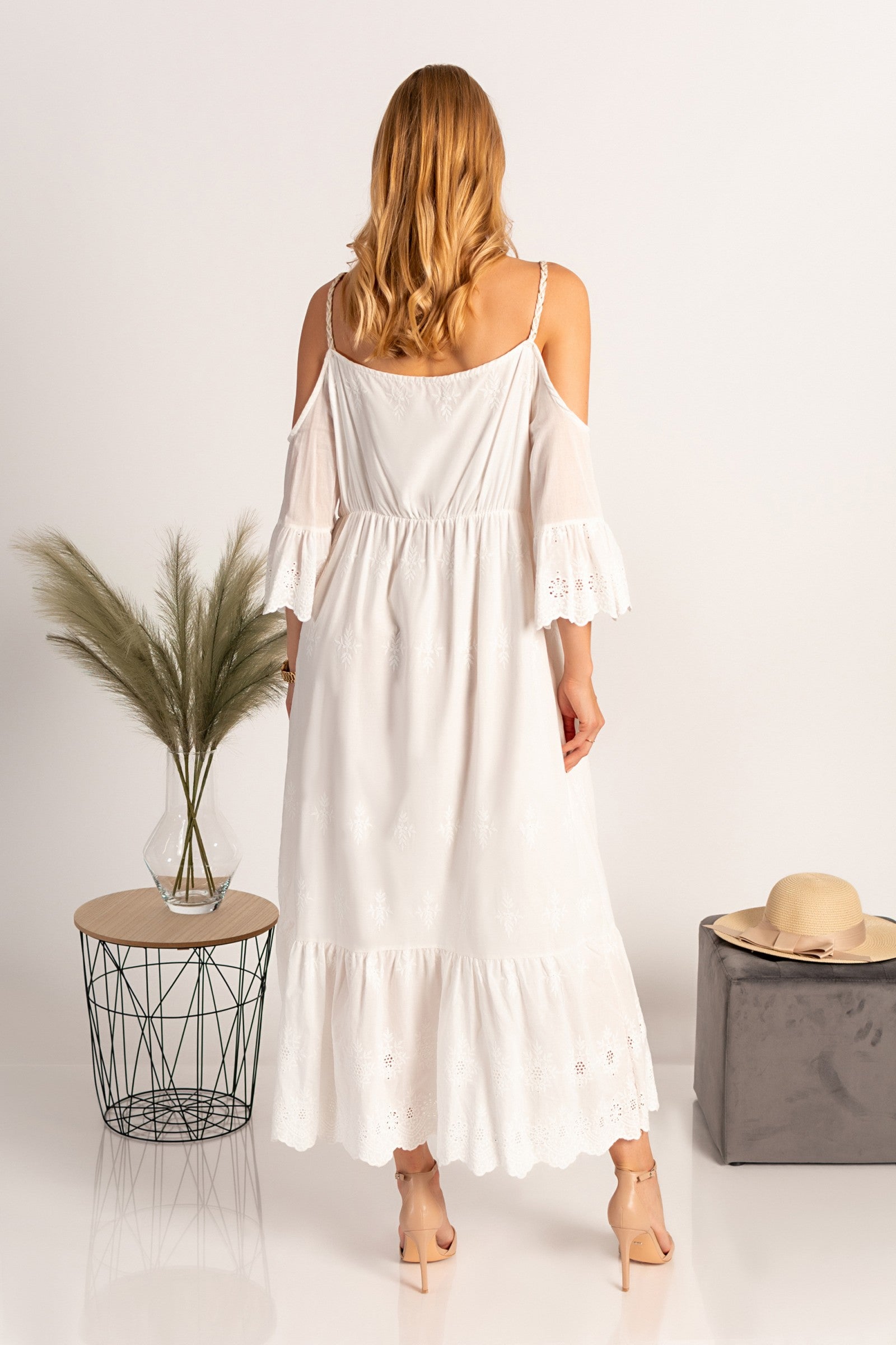 Maxi summer dress with embroidery Fioranna, white