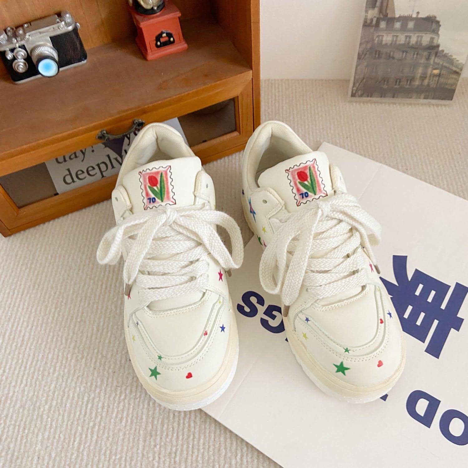 New Leather Flat Platform Sneakers
