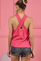 BiBi Lace Knit with Cut Out And Cross Neck Banded Top