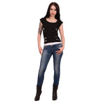 URBAN FASHION - 2in1 White Ripped Top Black