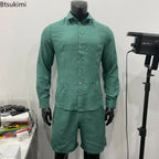 Men's Summer Comfy Cotton Linen Shorts set