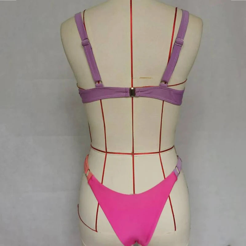 Pink Vibe check two piece swimsuit