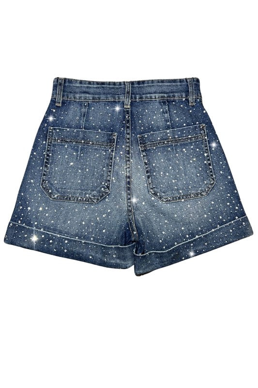 Willow Rhinestone Denim Short Medium Wash
