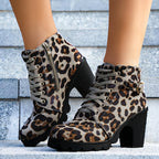 Fashoin Leopard Print Women Boots Shoe Winter Square