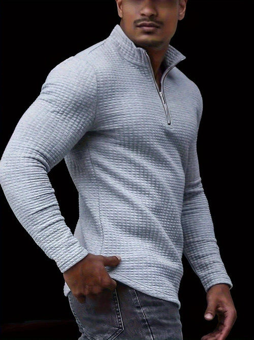Outdoor Stand Collar Half Zip Training T-shirt Waffle Sports Bottoming