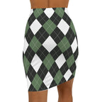 Womens Pencil Skirt - Green and White Argyle Stretch Mini
