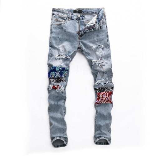 Trendy Washed White Scum Men's Jeans – Slim Fit, Hand-Finished