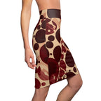 High Waist Womens Pencil Skirt - Contour Stretch - Burgundy and Beige
