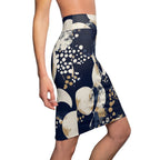 High Waist Womens Pencil Skirt - Contour Stretch - Navy Blue and Beige