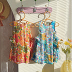 Summer Arrival Colorful Flowers Pattern Crew Neck Sleeveless Dress for