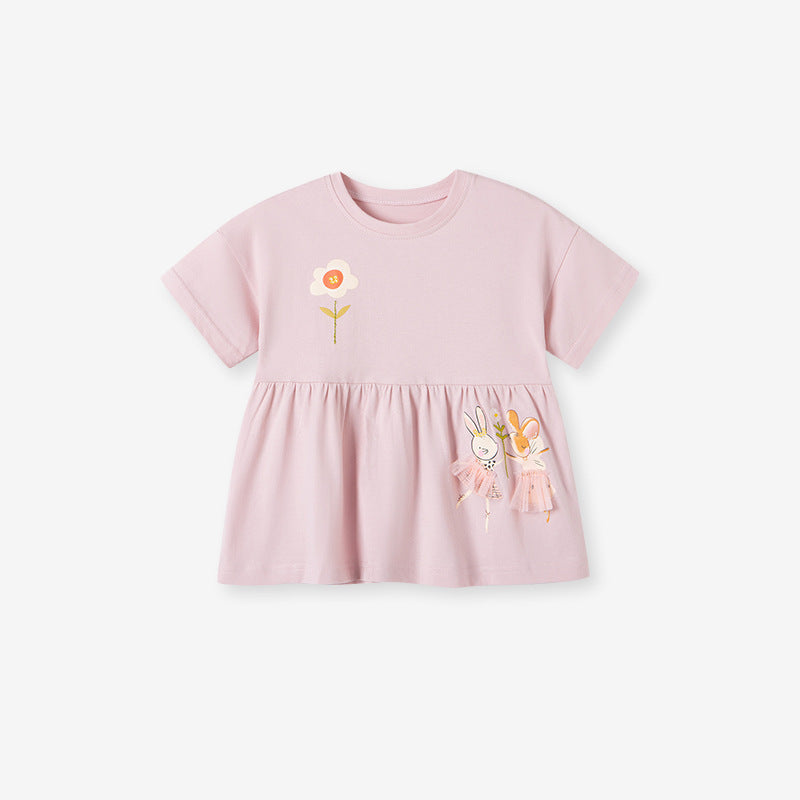 Summer Baby Kids Flowers Pattern Dress and Pants Clothing Set for
