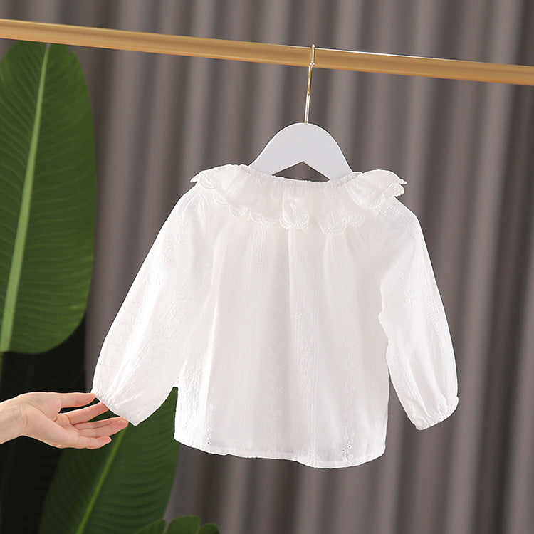 Baby Girl Solid Color Lace Collar Design Simple Style Baby Blouse