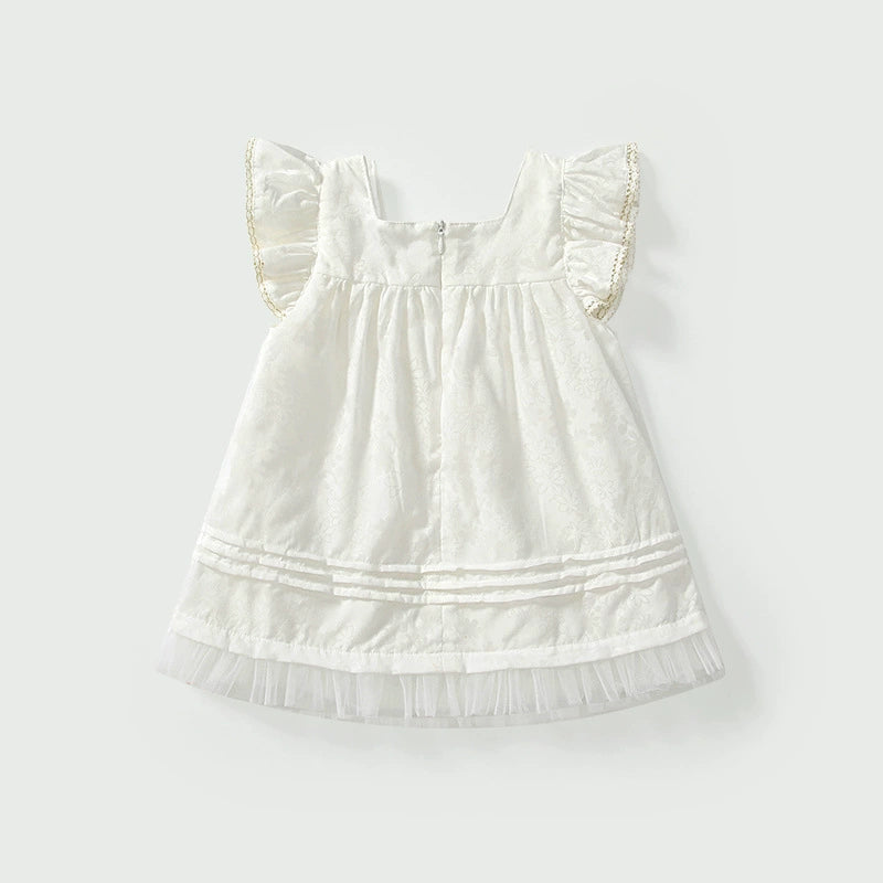 Summer Baby Kids Girls Fly Sleeves Solid Color Dress