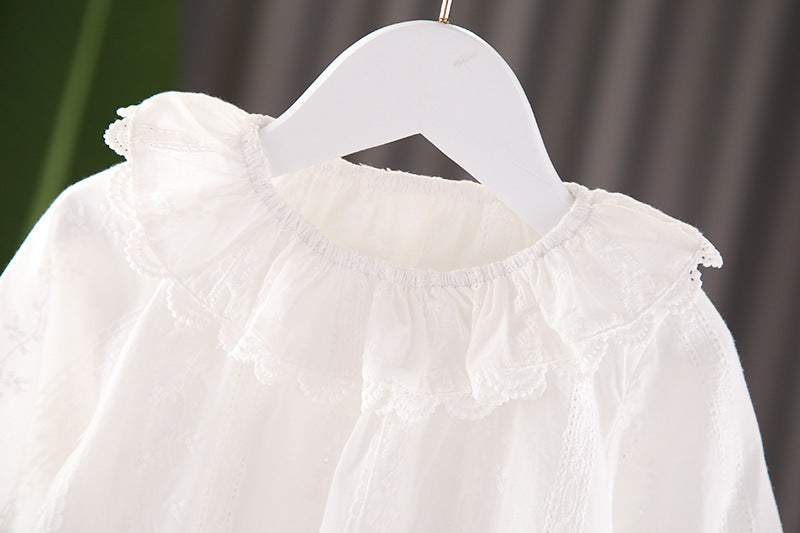 Baby Girl Solid Color Lace Collar Design Simple Style Baby Blouse