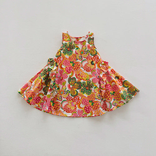 Summer Arrival Colorful Flowers Pattern Crew Neck Sleeveless Dress for