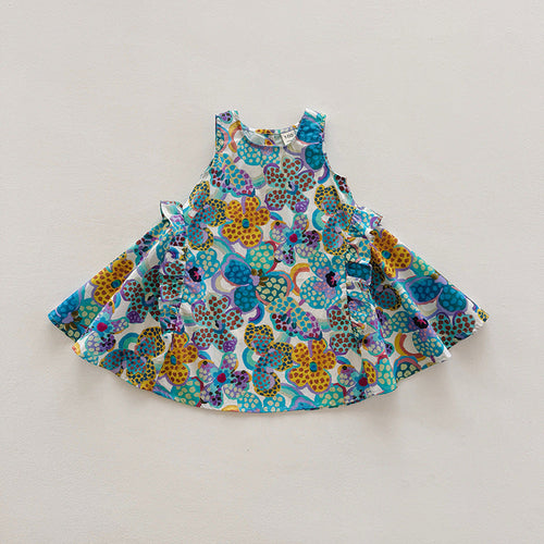 Summer Arrival Colorful Flowers Pattern Crew Neck Sleeveless Dress for