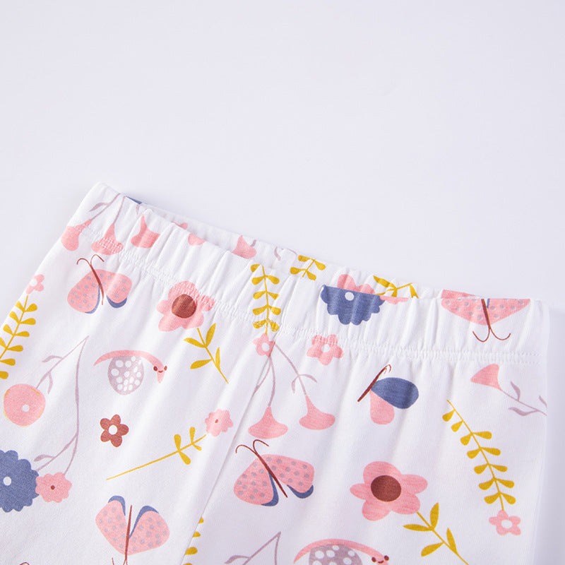 Summer Baby Kids Flowers Pattern Dress and Pants Clothing Set for