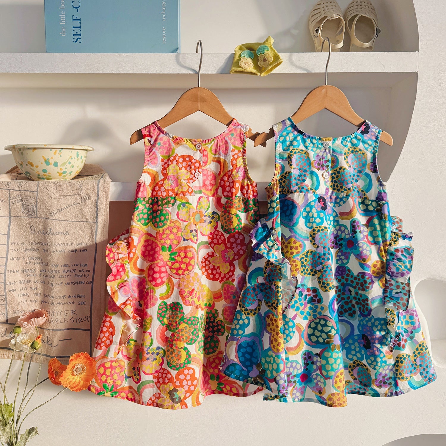 Summer Arrival Colorful Flowers Pattern Crew Neck Sleeveless Dress for