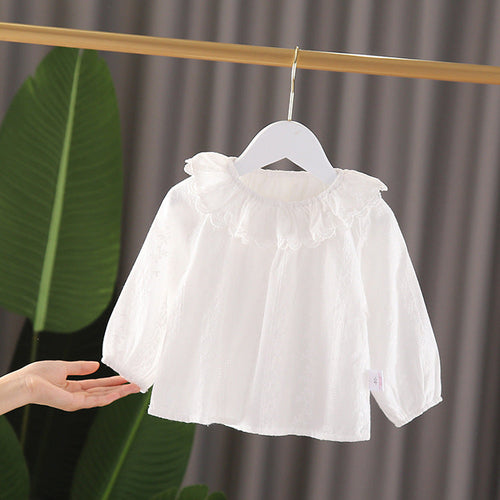Baby Girl Solid Color Lace Collar Design Simple Style Baby Blouse