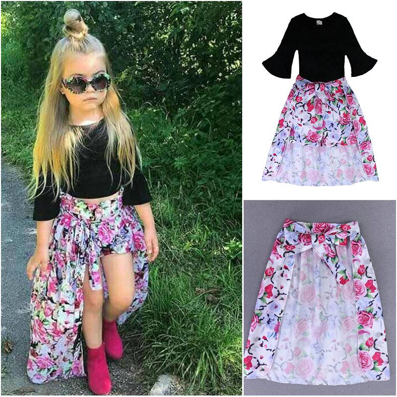 Hot style girls kids clothes Baby girls suit fash Black T shirt +